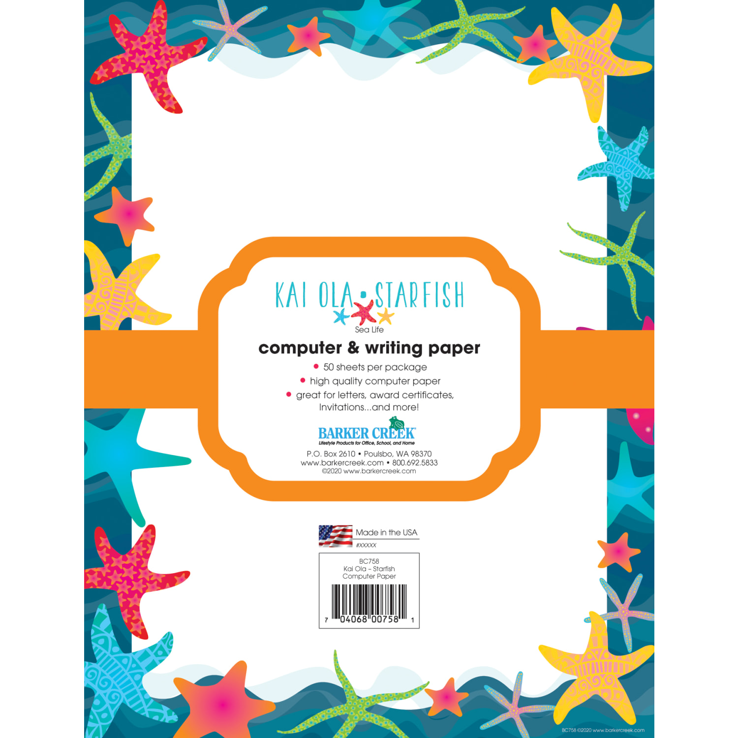 Barker Creek Designer Computer Paper, 8-1/2in x 11in, Kai Ola Starfish, Pack Of 50 Sheets - Image 3