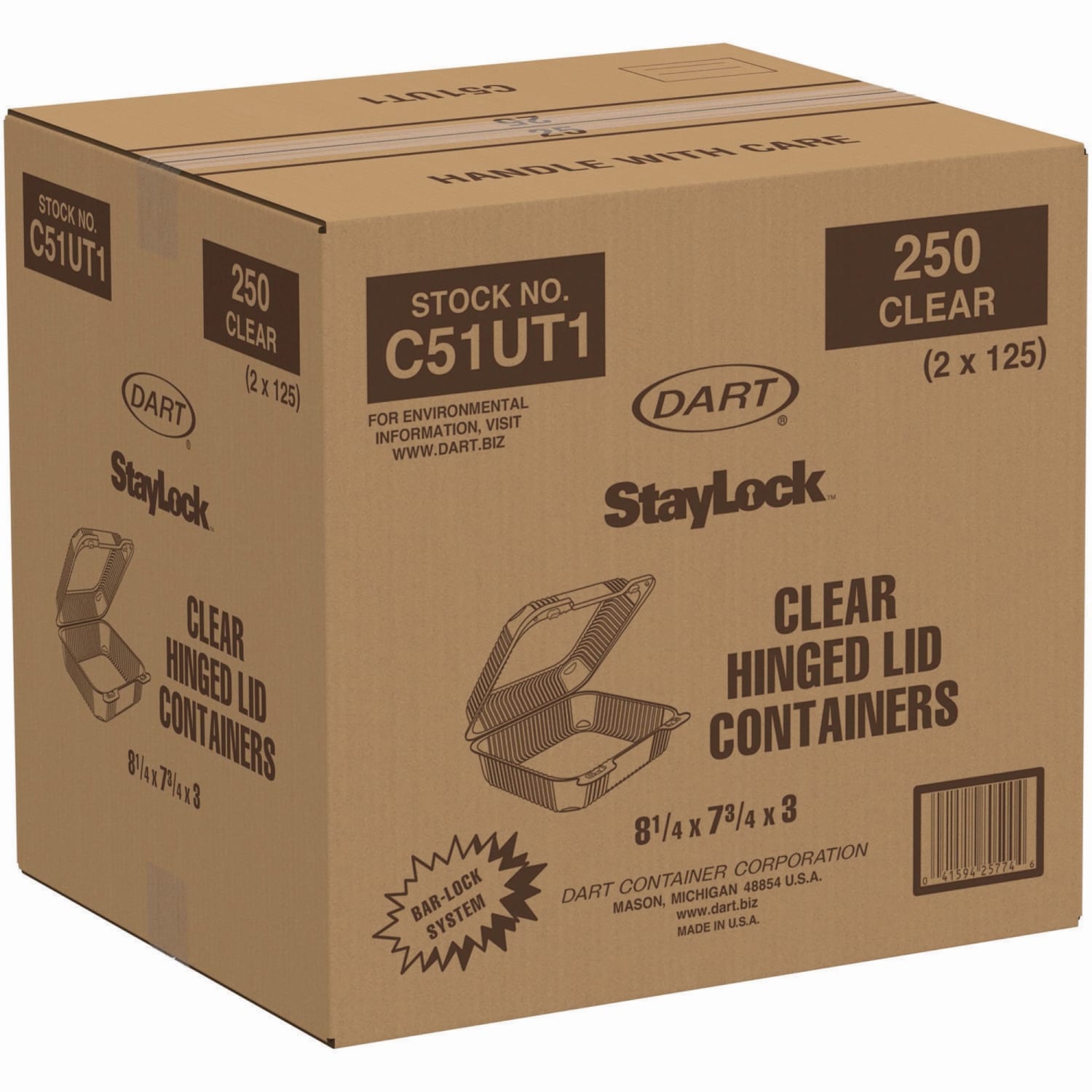 Dart StayLock Hinged Lid Containers, 3inH x 7-13/16inW x 8-5/16inD, Clear, Bag Of 125 Containers, Carton Of 2 Bags - Image 5