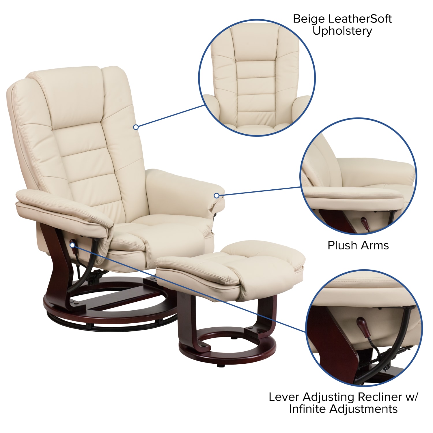 Flash Furniture LeatherSoft™ Faux Leather Recliner And Ottoman BeigeMahogany PopularChairscom Flash Furniture LeatherSoft™ Faux Leather Recliner And Ottoman BeigeMahogany PopularChairscom