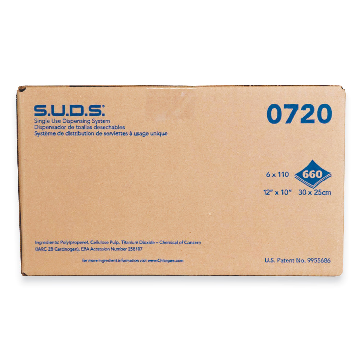 Chicopee S.U.D.S. Single Use Dispensing System Towels For Quat, 1-Ply, 10 x 12, Unscented, White, 110/Roll, 6 Rolls/Carton - Image 3