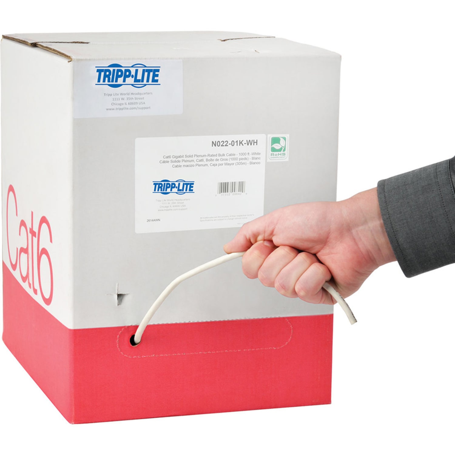 Eaton Tripp Lite Series Cat6 Gigabit Solid Core Plenum-Rated UTP CMP PVC Bulk Ethernet Cable, White, 1000 ft. (304.8 m) - N22401KWH - Image 3
