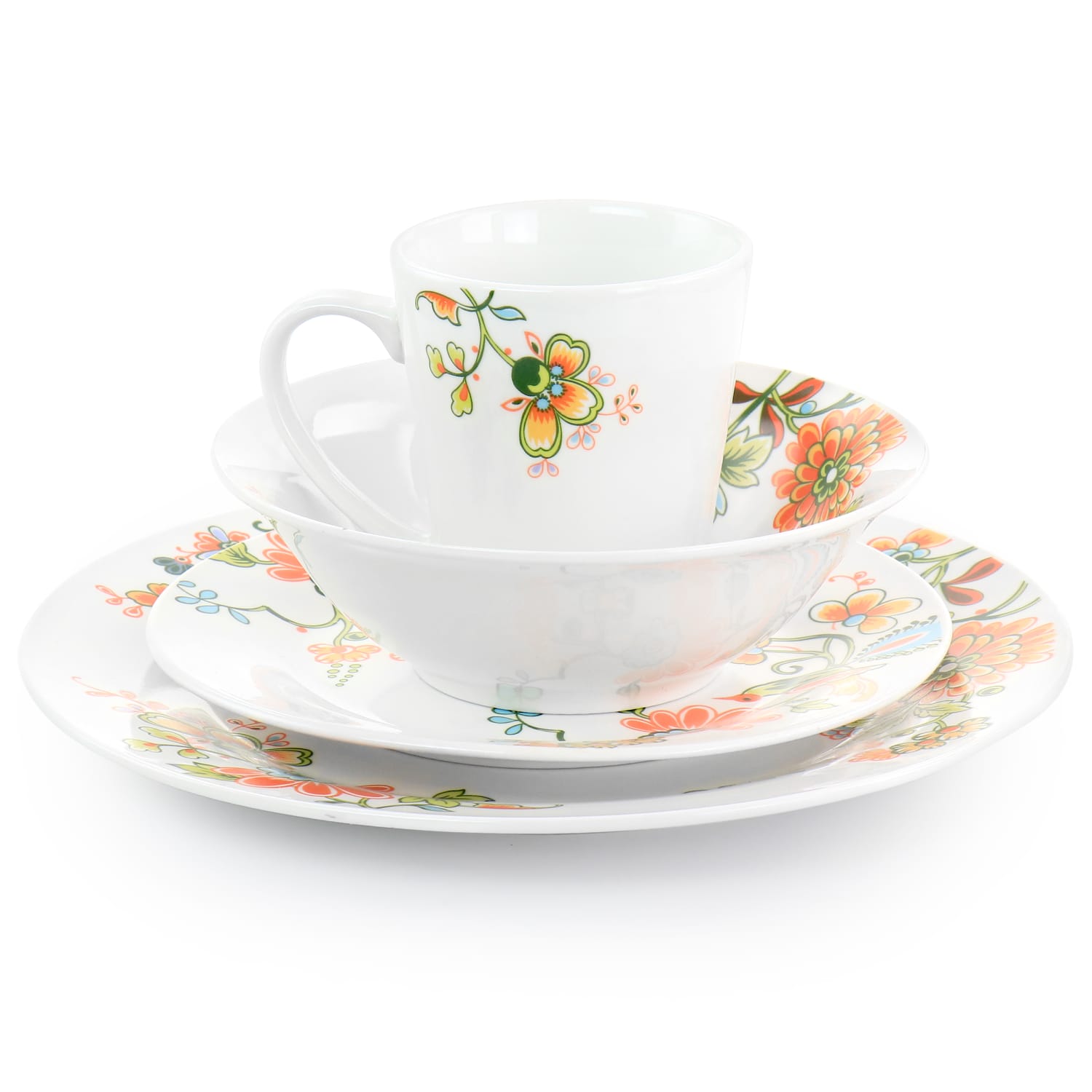 Elama Spring Bloom 16-Piece Round Porcelain Dinnerware Set, Multicolor - Image 5