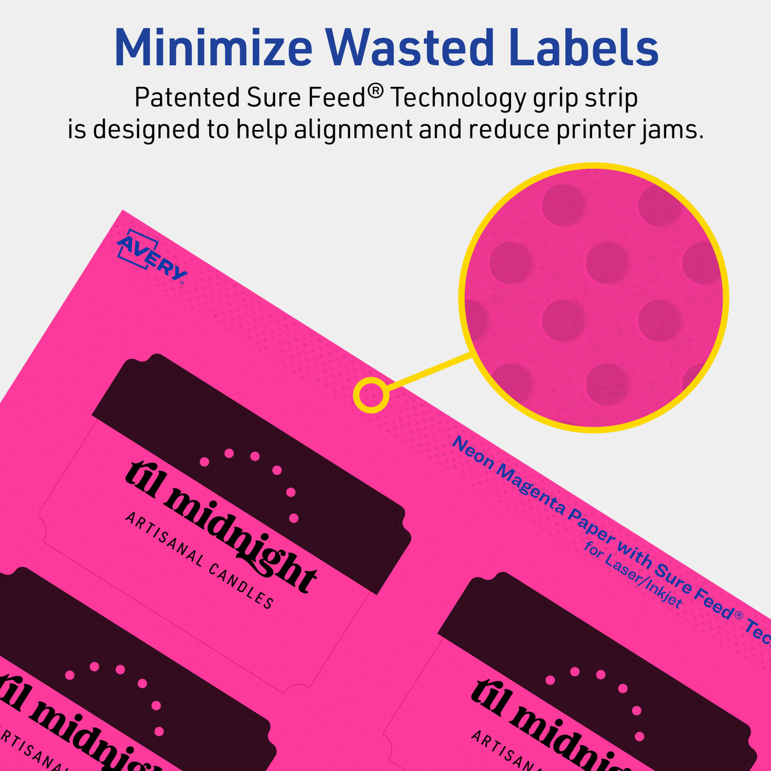Avery Print-To-The-Edge Labels With Sure Feed Technology, 94267-NMP10, Rectangle Scalloped, 2in x 3in, Matte Neon Magenta, Pack of 80 - Image 5