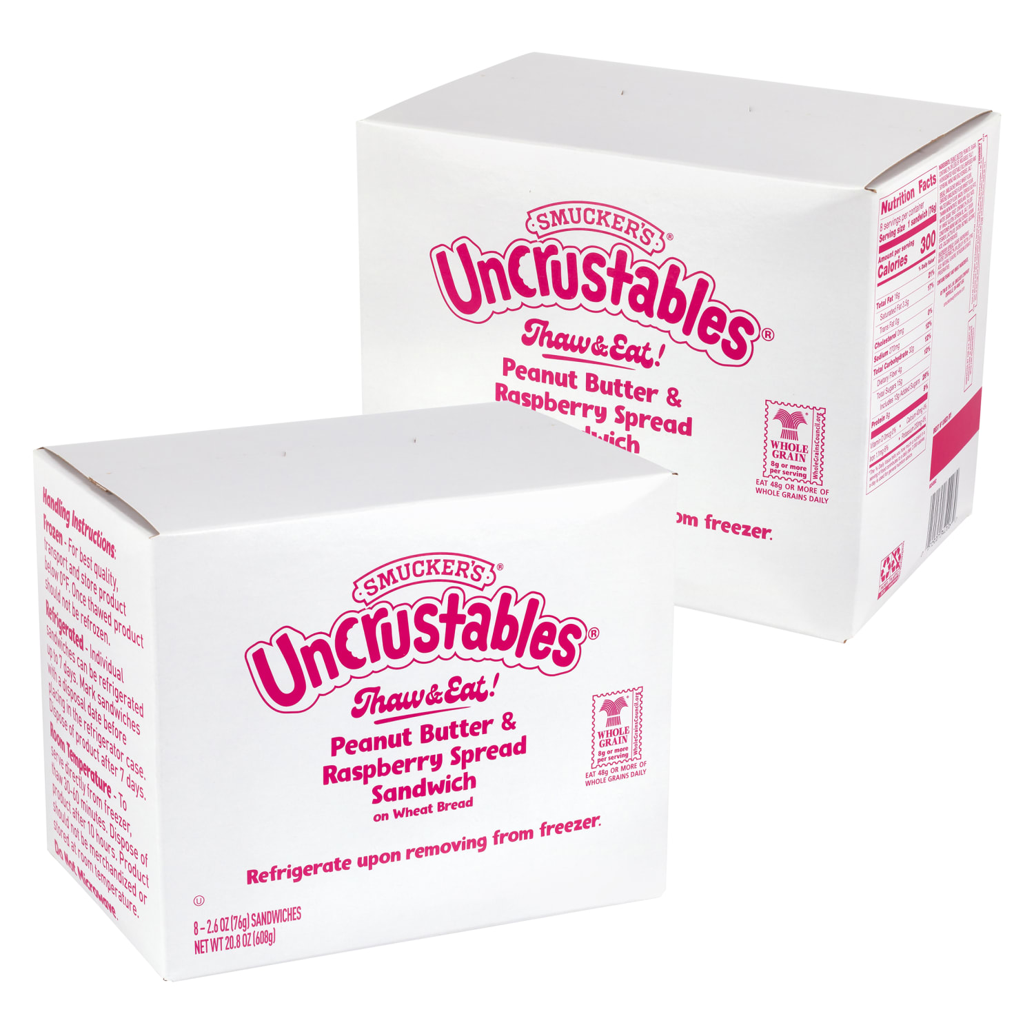Smuckers Peanut Butter & Raspberry Wheat Uncrustables, 2.6 Oz, Total Qty 16