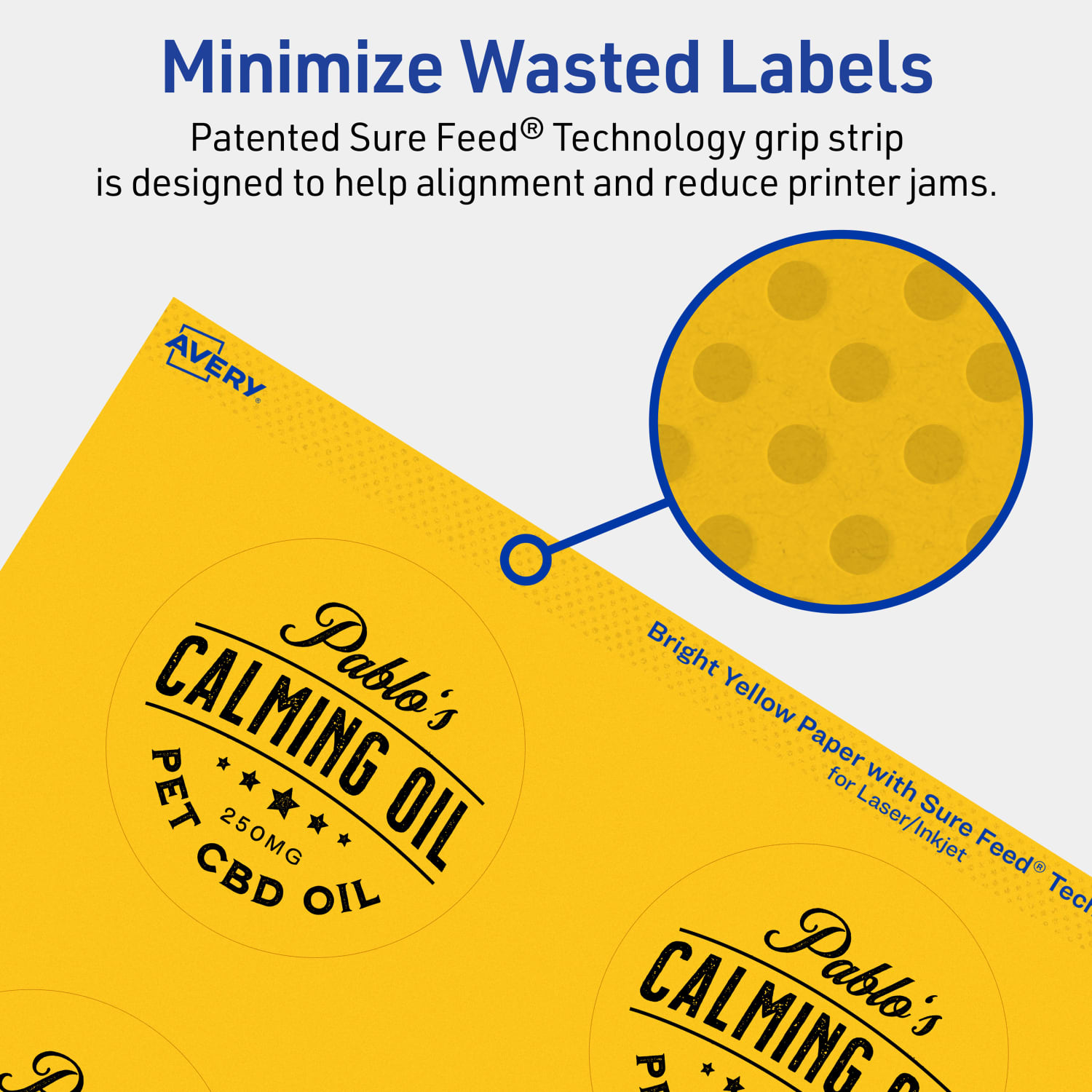 Avery Print-To-The-Edge Labels With Sure Feed Technology And Easy Peel Label Feature, 94512-BYP80, Round, 2-3/4in, Matte Bright Yellow, Pack of 480 - Image 5