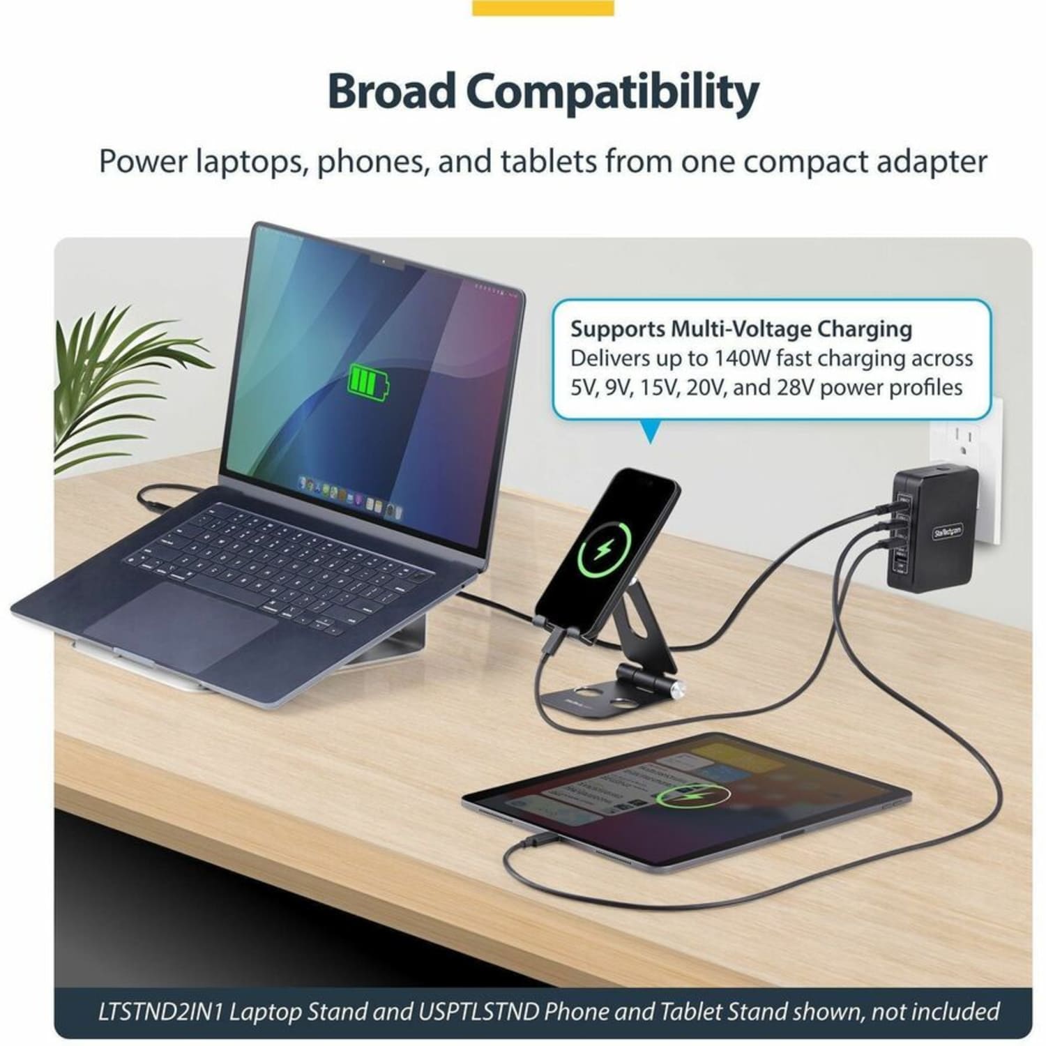 StarTech.com 140W USB-C Wall Charger, 3x USB-C/1x USB-A - Image 4