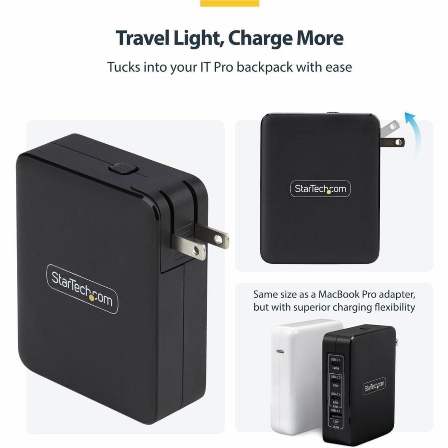 StarTech.com 140W USB-C Wall Charger, 3x USB-C/1x USB-A - Image 6