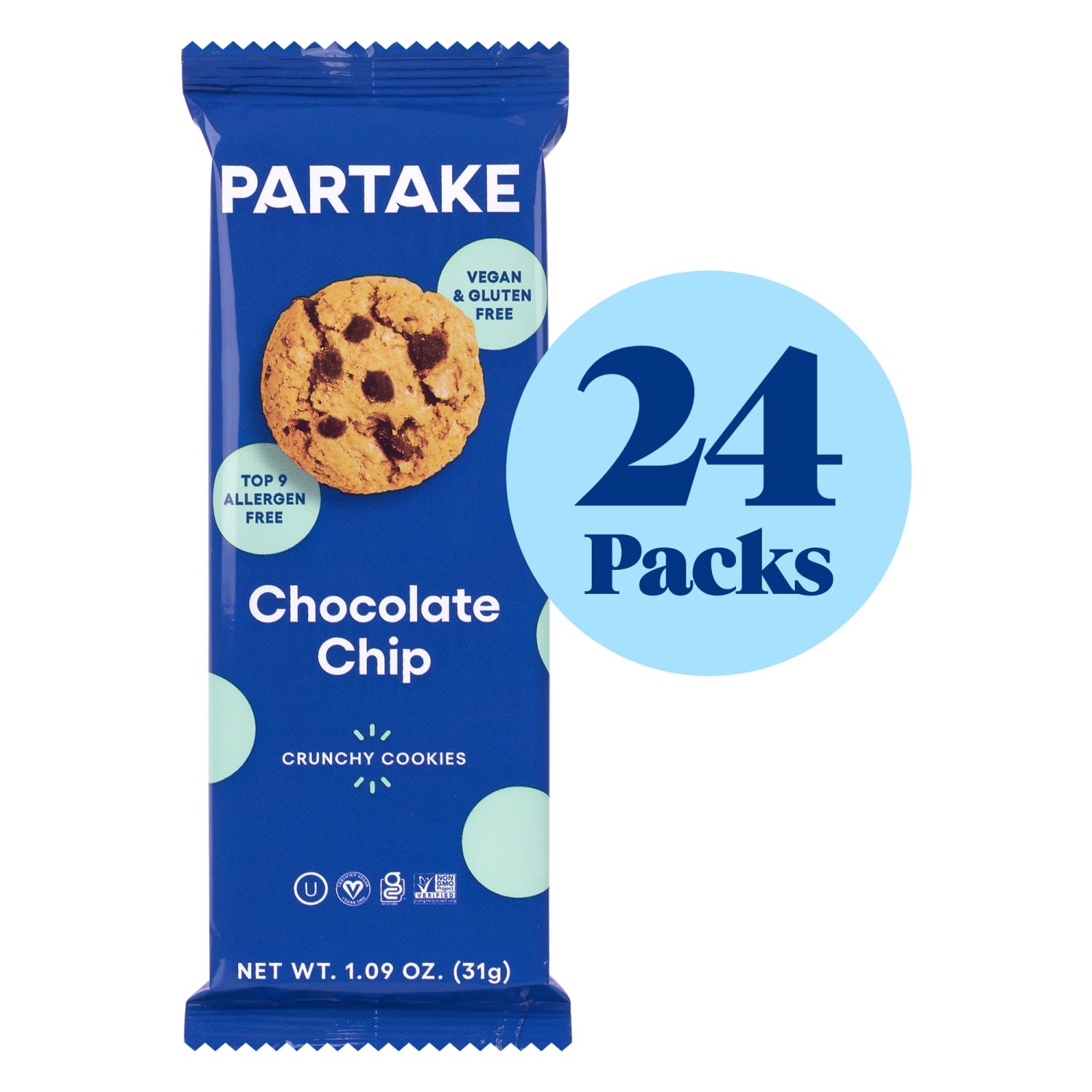 Partake Crunchy Chocolate Chip Cookie Snack Pack, 1.09 Oz, Pack Of 24 Cookies - Image 3
