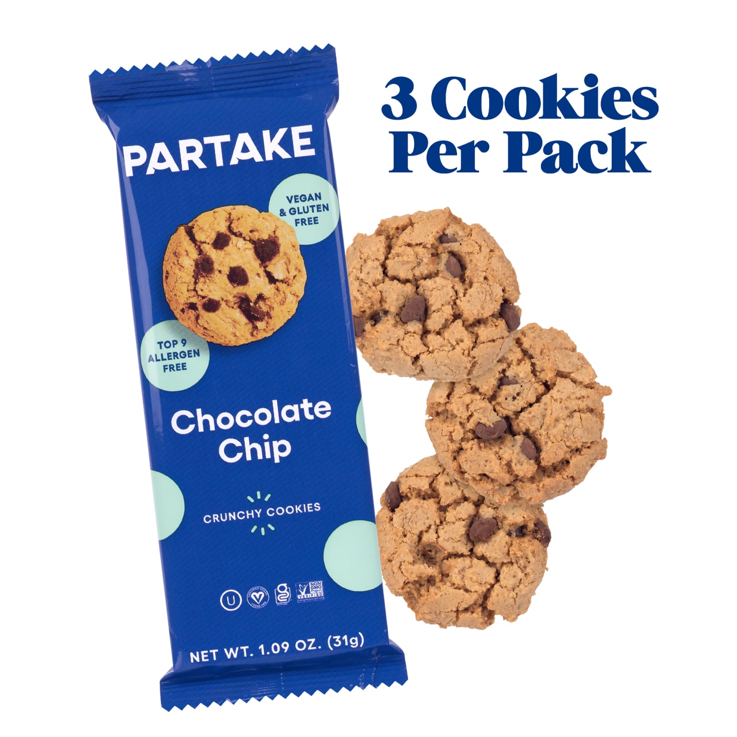 Partake Crunchy Chocolate Chip Cookie Snack Pack, 1.09 Oz, Pack Of 24 Cookies - Image 6