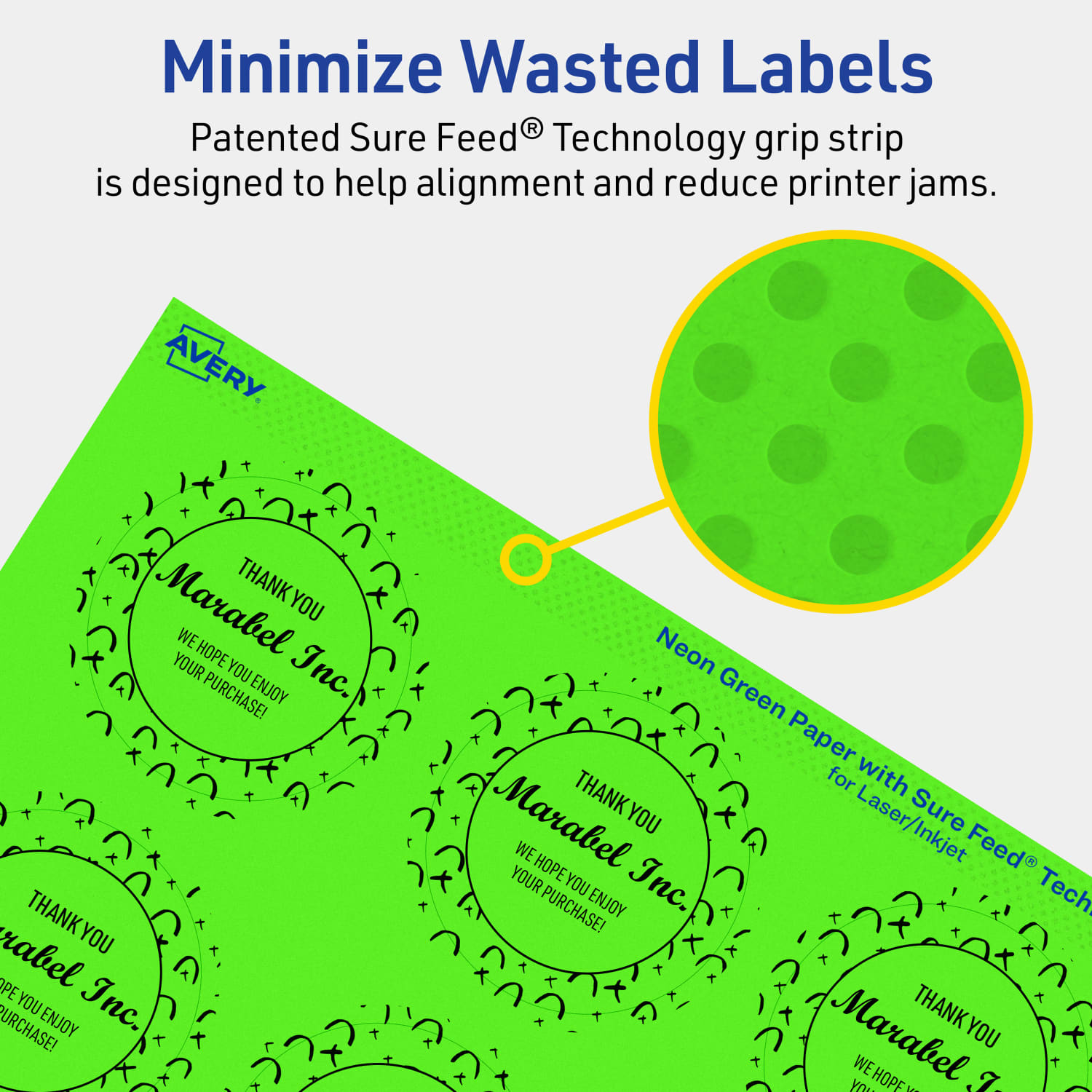 Avery Print-To-The-Edge Labels With Sure Feed Technology, 94501-NGP40, Round, 2in, Matte Neon Green, Pack of 480 - Image 5