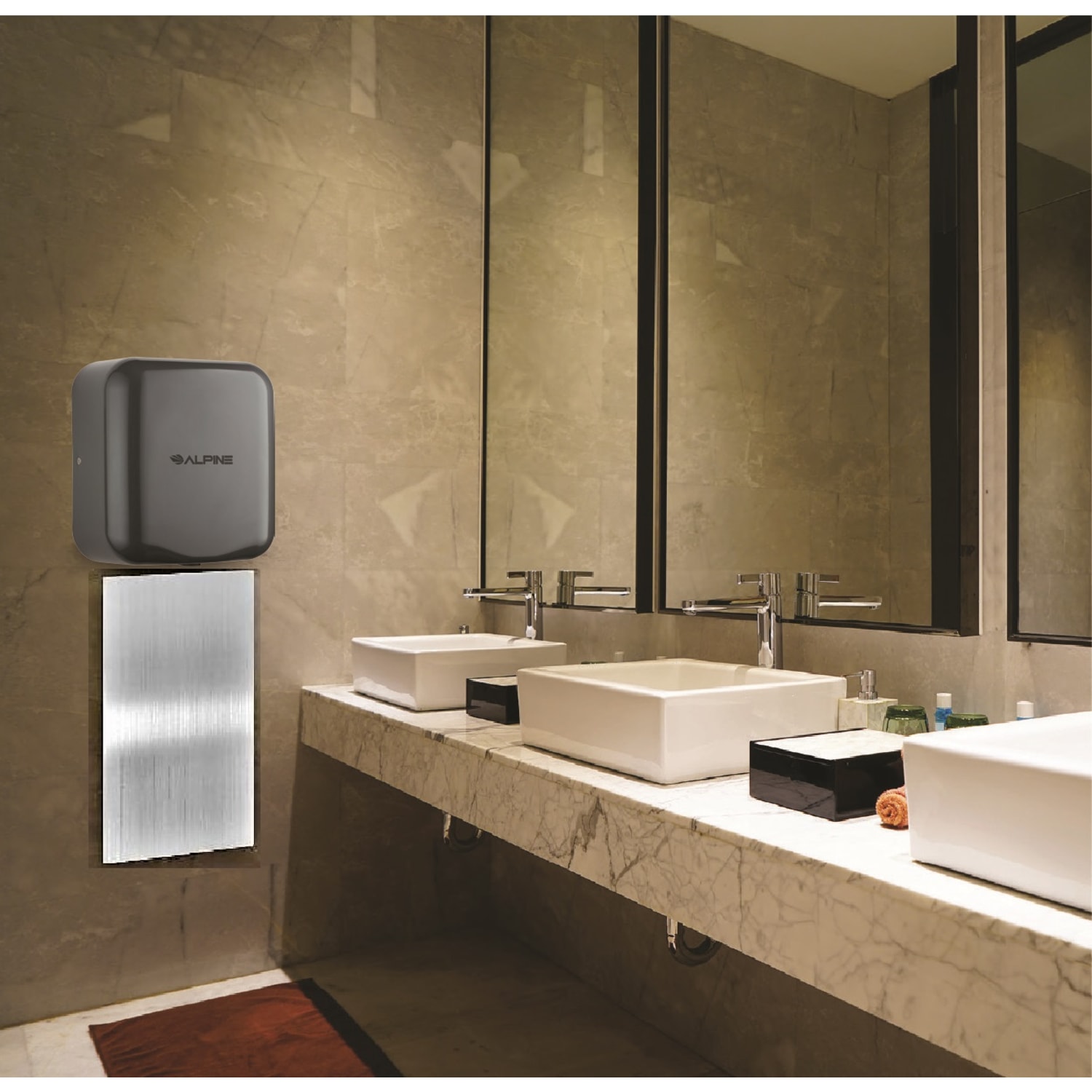Alpine Industries Hemlock Commercial Automatic High-Speed Electric Hand Dryer With Wall Guard, Gray - Image 3