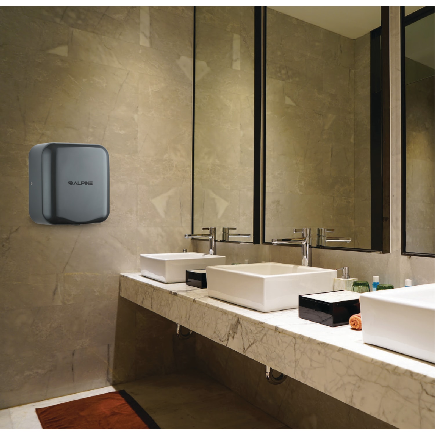 Alpine Industries Hemlock Commercial Automatic High-Speed Electric Hand Dryer With Wall Guard, Gray - Image 4
