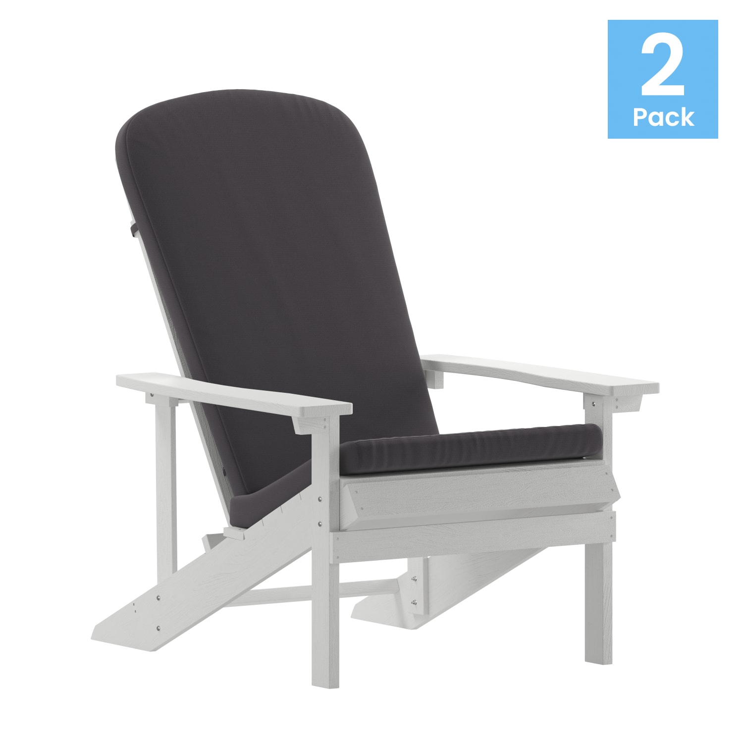 Flash Furniture Charlestown All-Weather Outdoor Furniture Adirondack Chairs With Cushions, Gray/White, Set Of 2 Chairs - Image 3