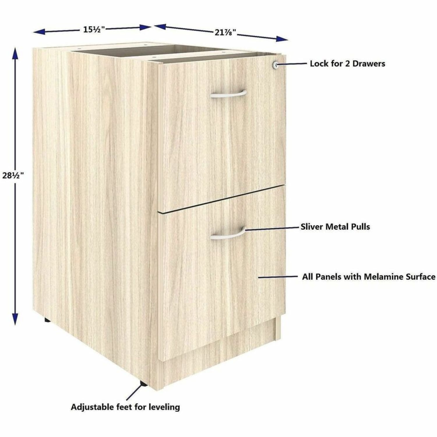 Lorell Essentials 2-Drawer Fixed Pedestal File Cabinet - 15.5in Width x 21.9in Depth x 28.5in Height for File - Modern Elm - Assembly Required - 1 Each - Image 6
