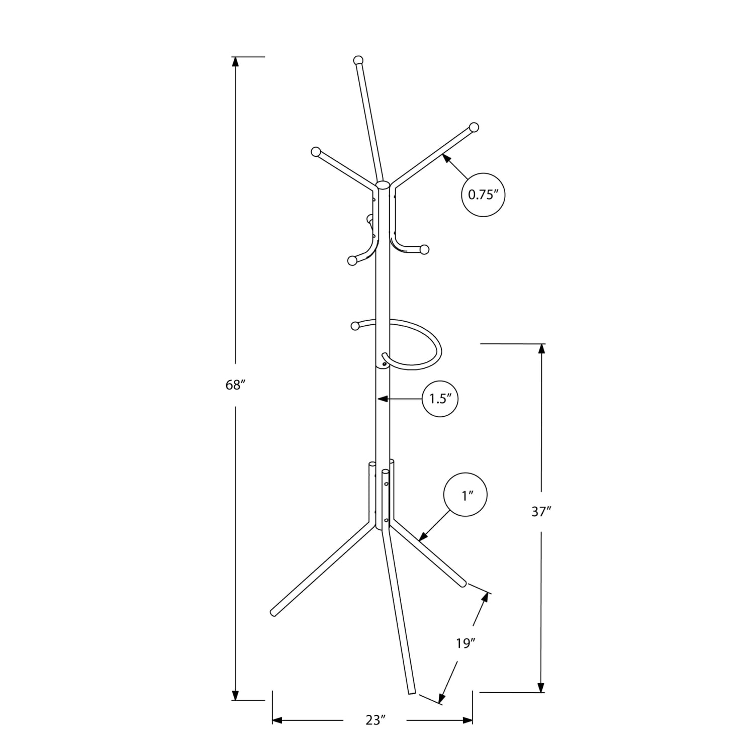 Monarch Specialties Arie Metal Coat Rack, 68inH x 19inW x 23inD, Gray - Image 5