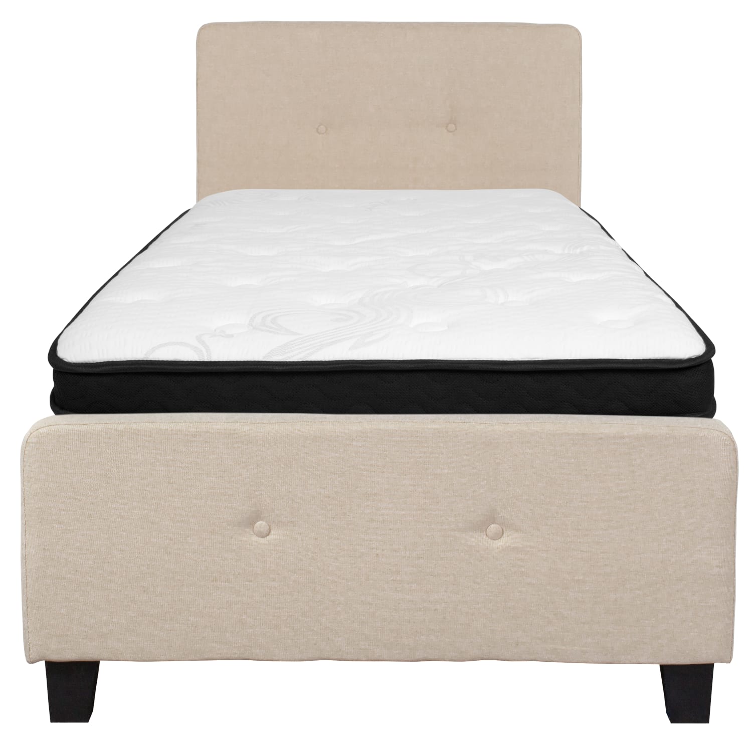 Flash Furniture Tribeca Button Tufted Upholstered Platform Bed with Memory Foam Pocket Spring Mattress, Twin, 40inH x 42inW x 81inL, Beige - Image 5