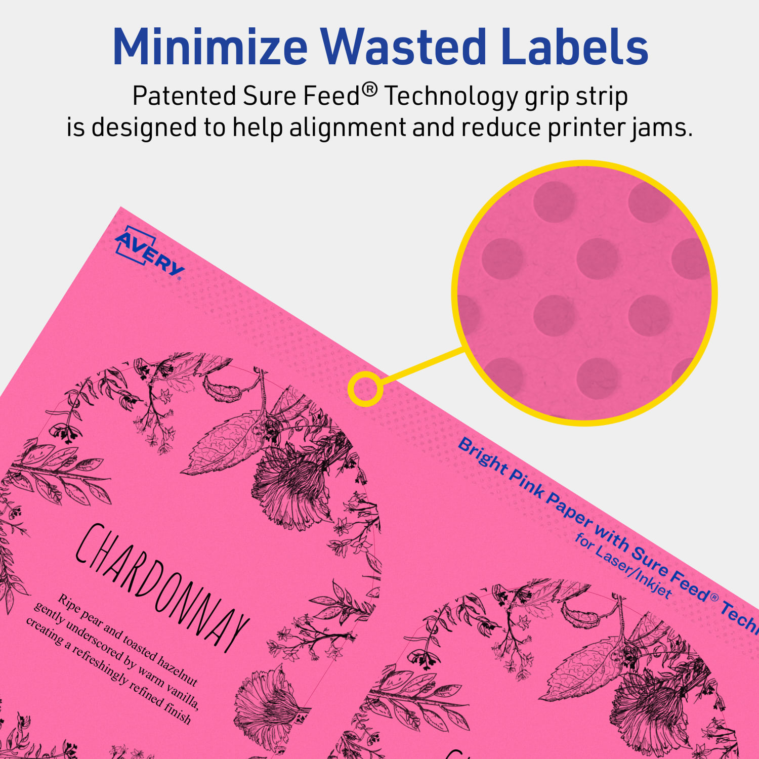 Avery Print-To-The-Edge Labels With Sure Feed Technology, 94600-BPP40, Arched, 4-3/4in x 3-1/2in, Matte Bright Pink, Pack of 160 - Image 5
