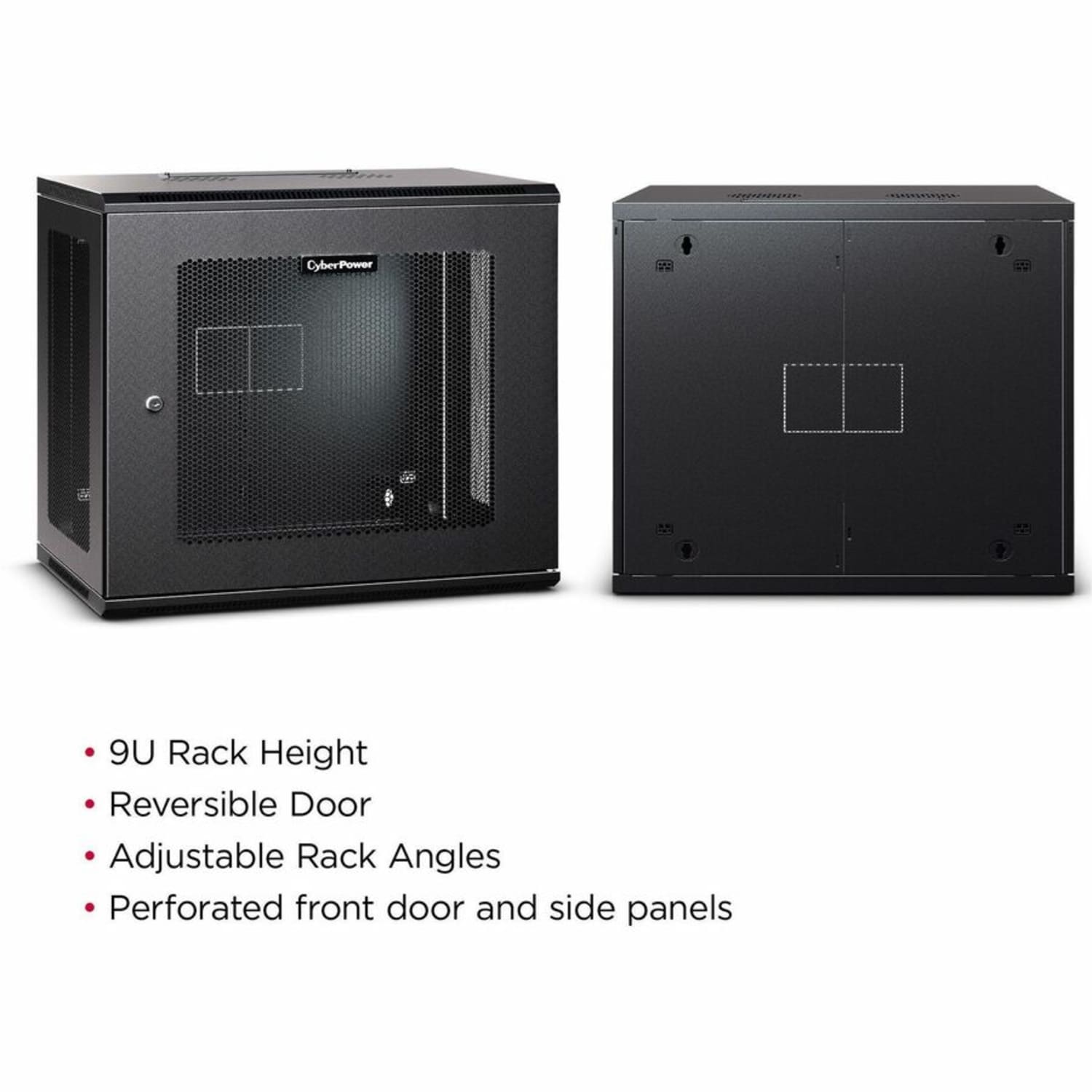 CyberPower CR9U61003 Wall Mount Enclosure - For Switch, Patch Panel - 9U Rack Height - Wall Mountable - Black - Metal - 132.28 lb Static/Stationary Weight Capacity - Image 3