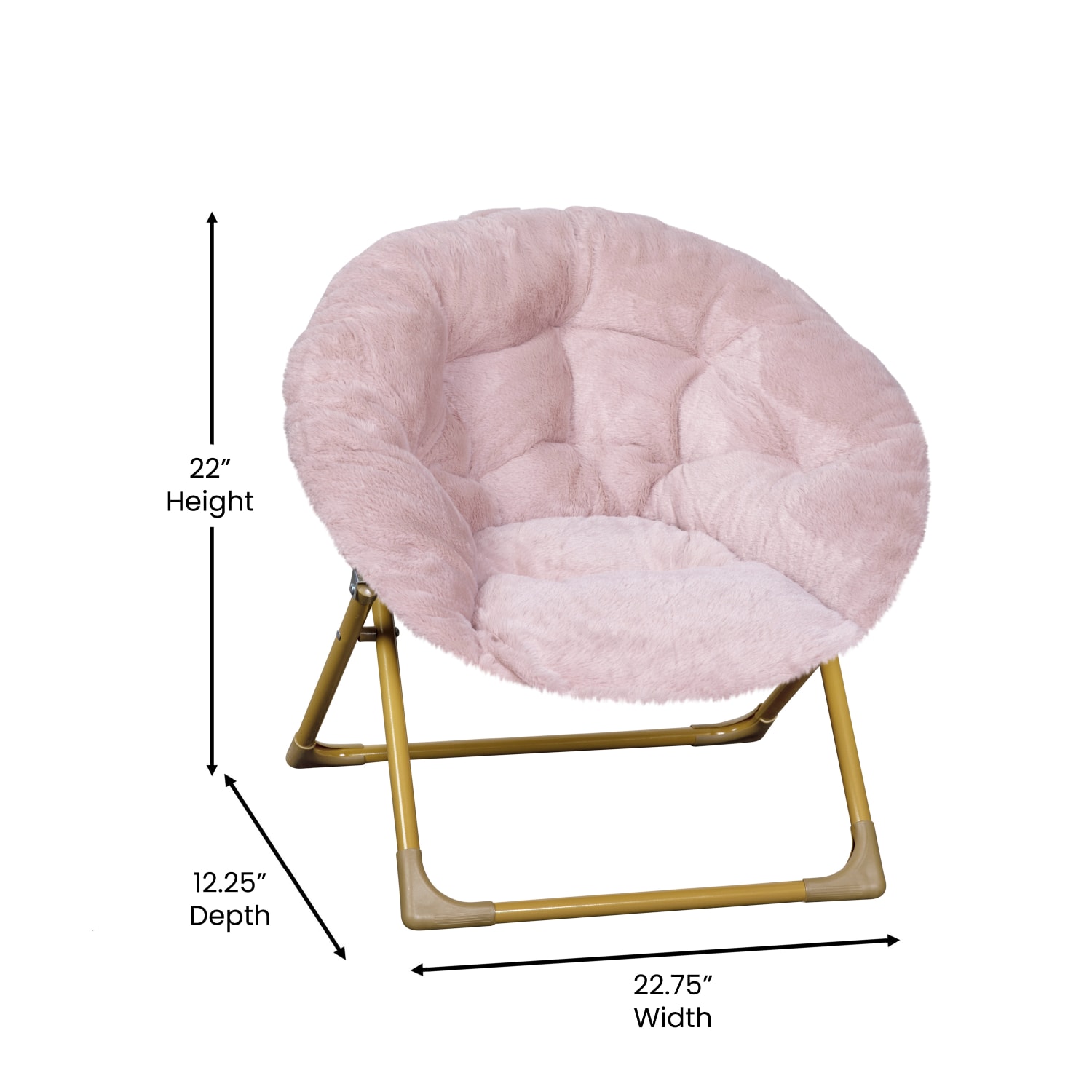 Flash Furniture Gwen  23in Kids Cozy Mini Folding Saucer Chair Faux Fur Moon Chair for Toddlers and Bedroom Blush Faux FurSoft Gold Frame PopularChairscom