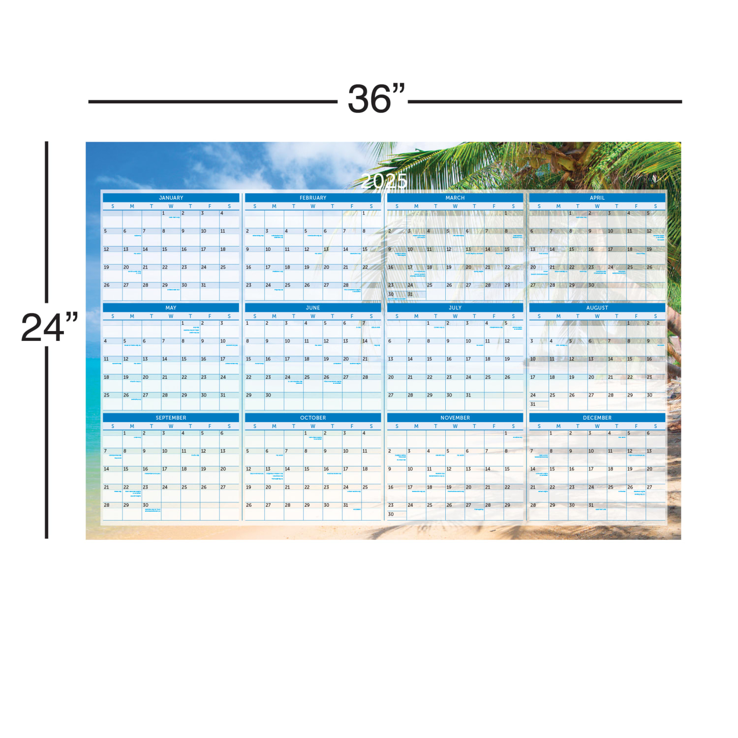 2025 Office Depot Brand Reversible Erasable Wall Calendar, 24in x 36in, Paradise, January to December - Image 4