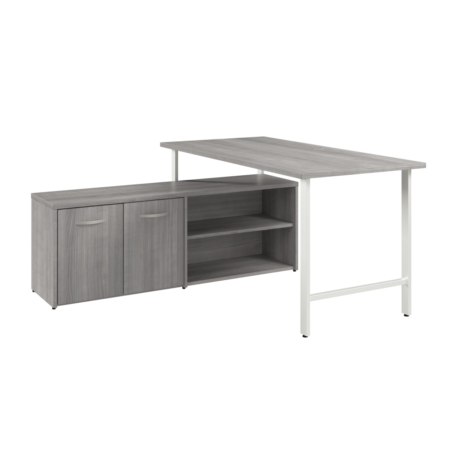 Bush Business Furniture Hustle 60inW Computer Desk and Low Storage Cabinet with Doors and Shelves, Platinum Gray, Standard Delivery Service - Image 3