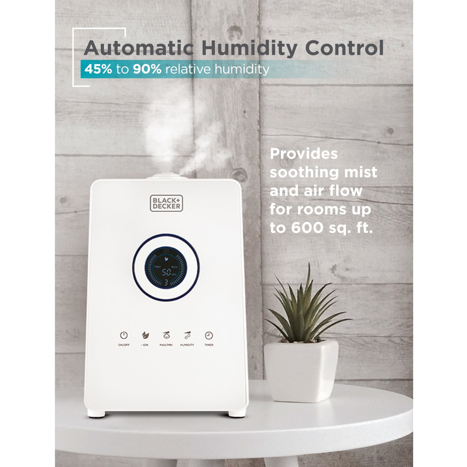 Black+Decker Ultrasonic Humidifier, Remote, 1.45 Gallons, 14inH x 9-7/8inW x 7-5/16inD - Image 5