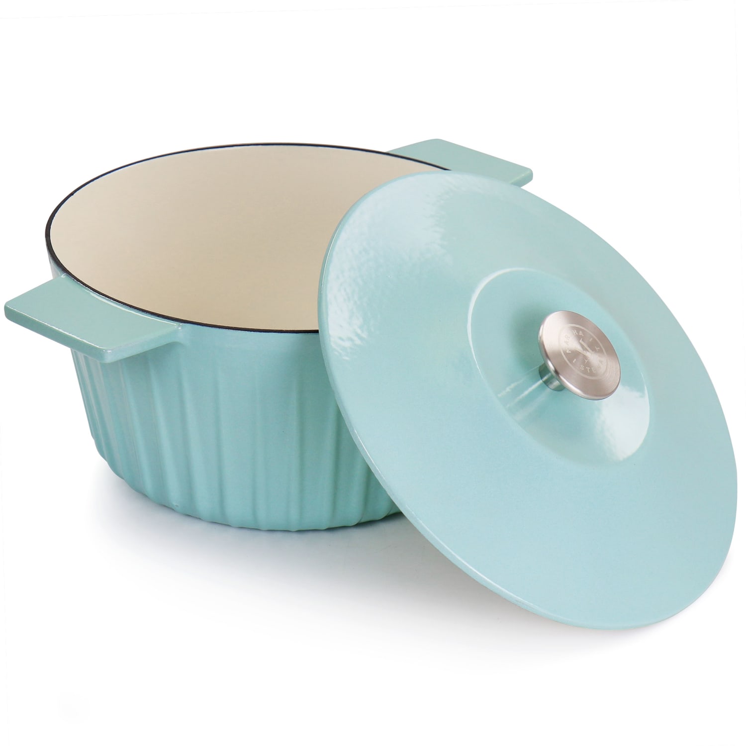 Martha Stewart Enameled Cast Iron Round Dutch Oven With Lid, 5-Quart, Cyan - Image 4