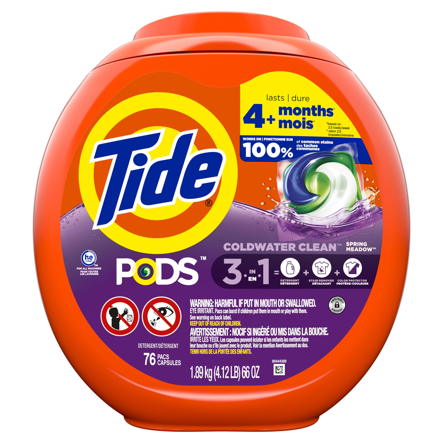 Tide PODS Liquid Laundry Detergent Soap Pacs, Spring Meadow Scent, 66 Oz, 76 Pacs Per Container, Case Of 4 Containers - Image 3