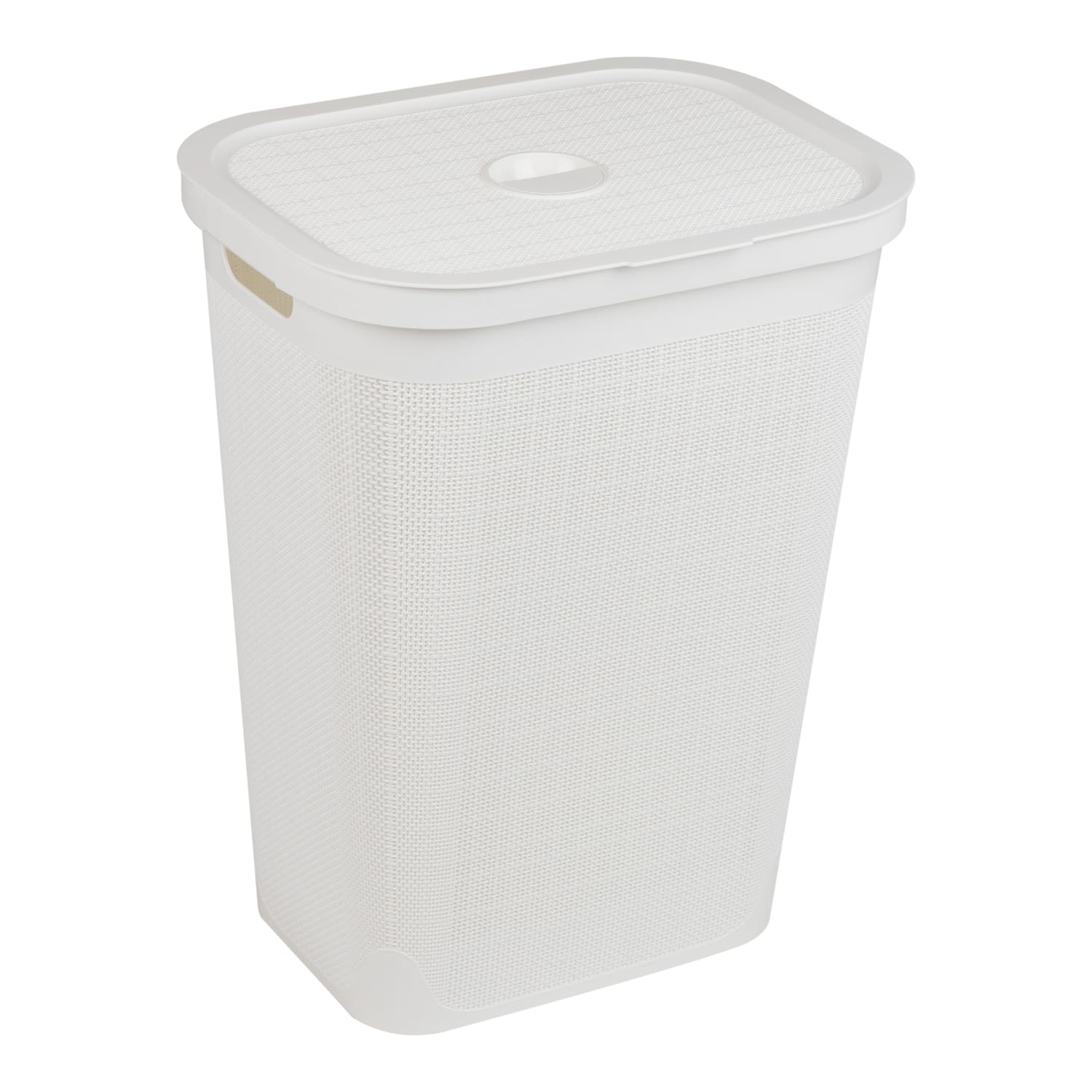Mind Reader Linen Design Laundry Hamper with Lid, 60L, 23-1/2inH x 14-1/4inW x 18-1/4inL, White