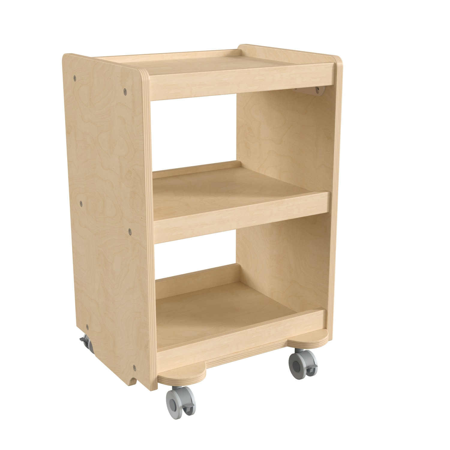 Flash Furniture Bright Beginnings Commercial Wood Mobile 3-Tier Storage Cart with Locking Caster Wheels, 25inH x 16inW x 16inD, Beech - Image 3