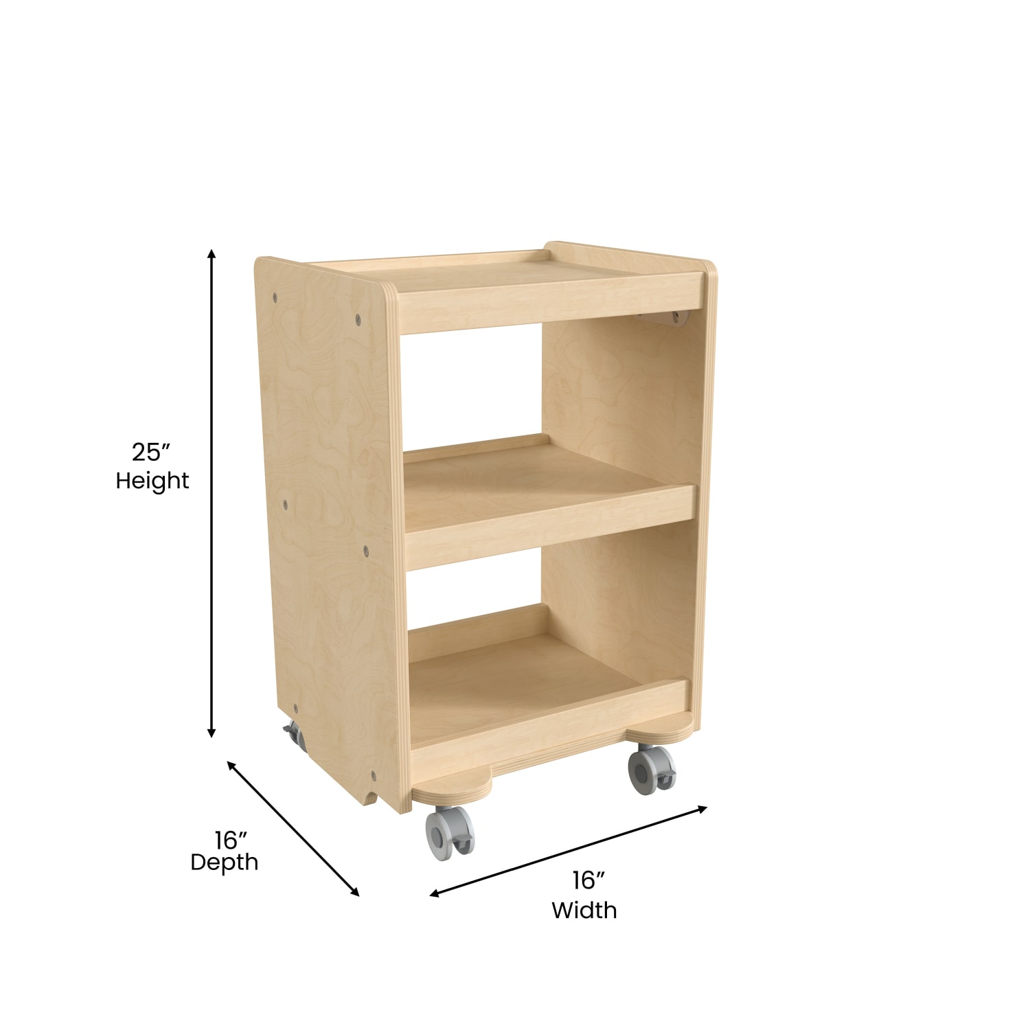 Flash Furniture Bright Beginnings Commercial Wood Mobile 3-Tier Storage Cart with Locking Caster Wheels, 25inH x 16inW x 16inD, Beech - Image 6