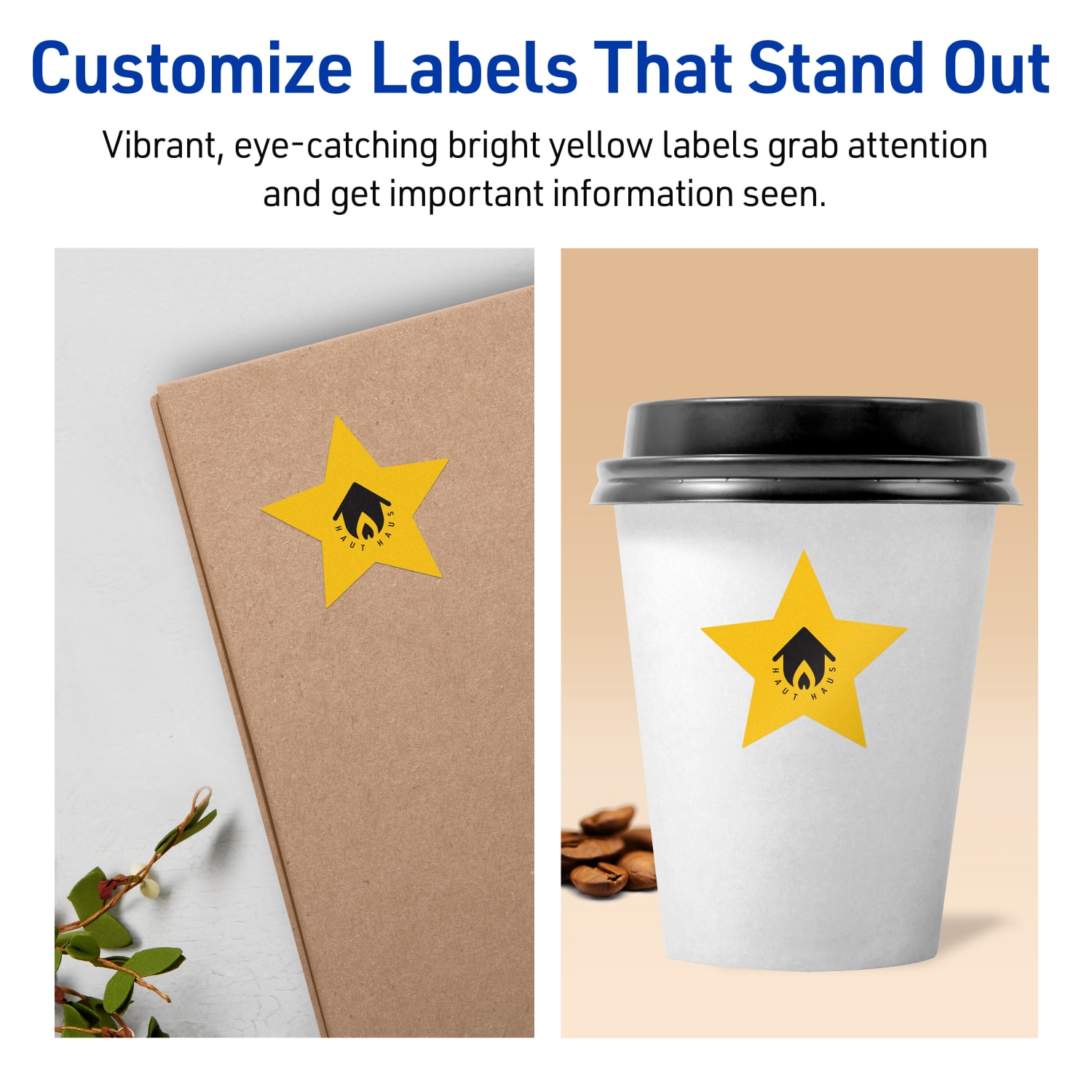 Avery Print-To-The-Edge Labels With Sure Feed Technology, 94611-BYP10, Star, 2-1/4in x 2-3/8in, Matte Bright Yellow, Pack of 120 - Image 4