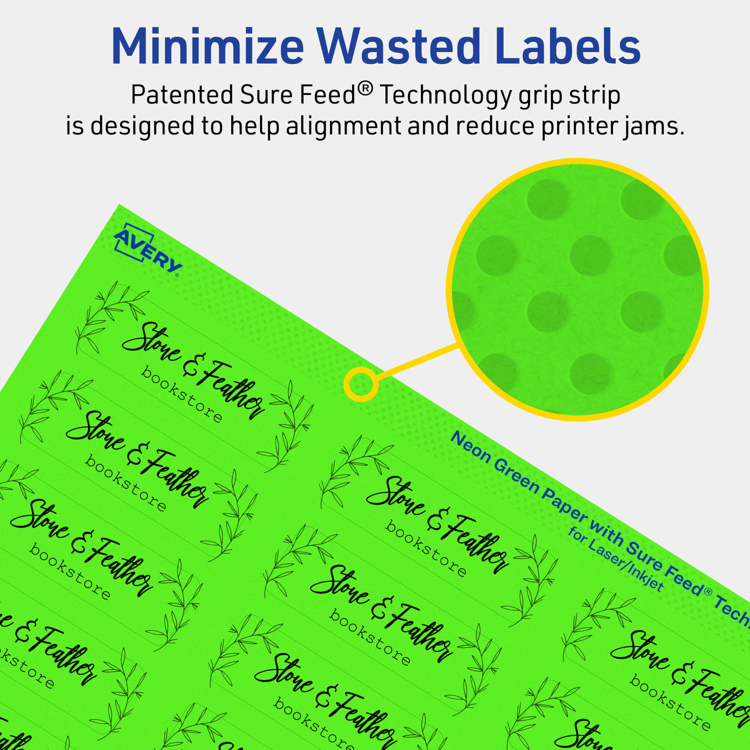 Avery Print-To-The-Edge Labels With Sure Feed Technology And Easy Peel, 94216-NGP10, Rectangle, 3/4in x 2-1/4in, Matte Neon Green, Pack of 300 - Image 5