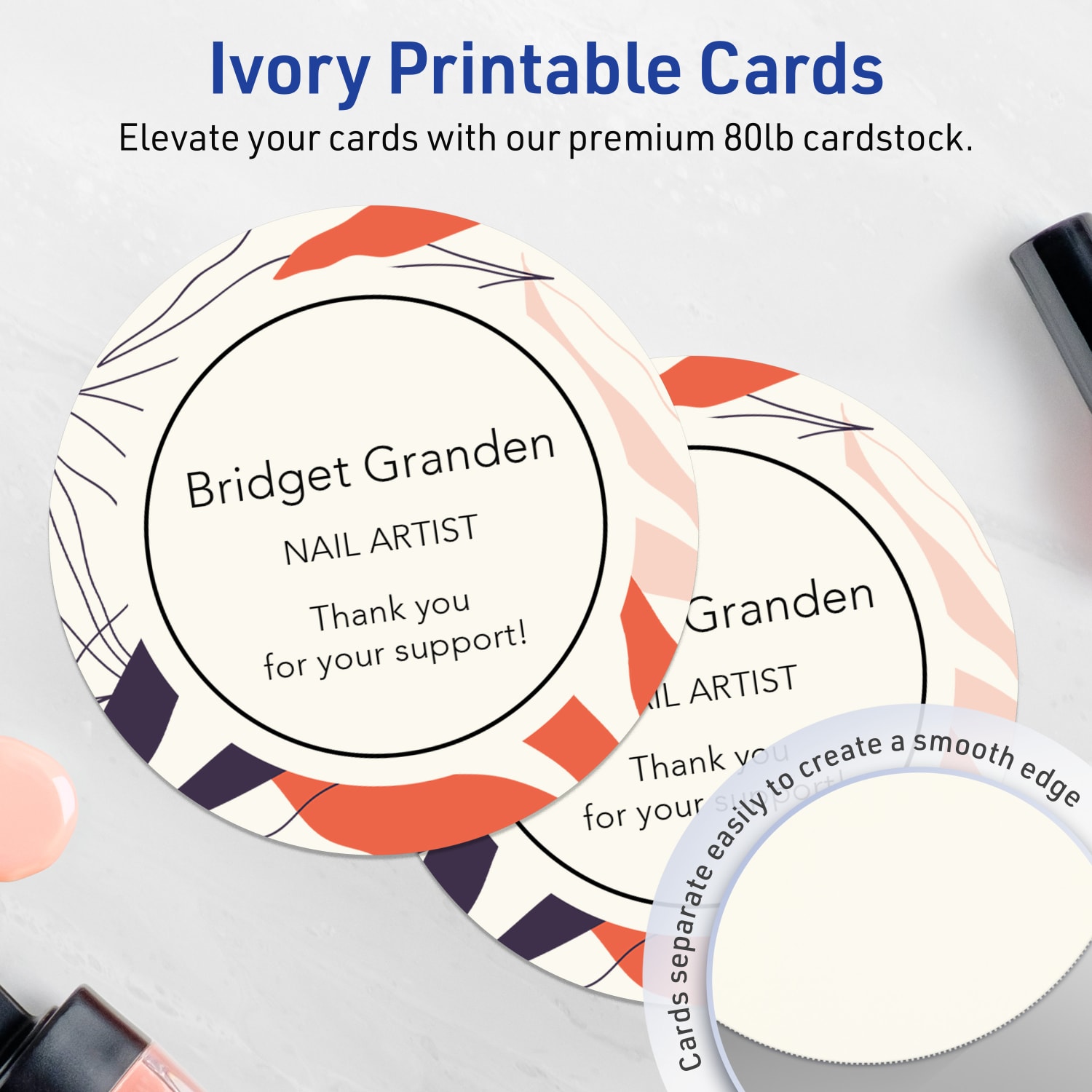 Avery Printable Note Cards With Sure Feed Technology, 4in Round, Matte Ivory, Pack Of 30 - Image 3
