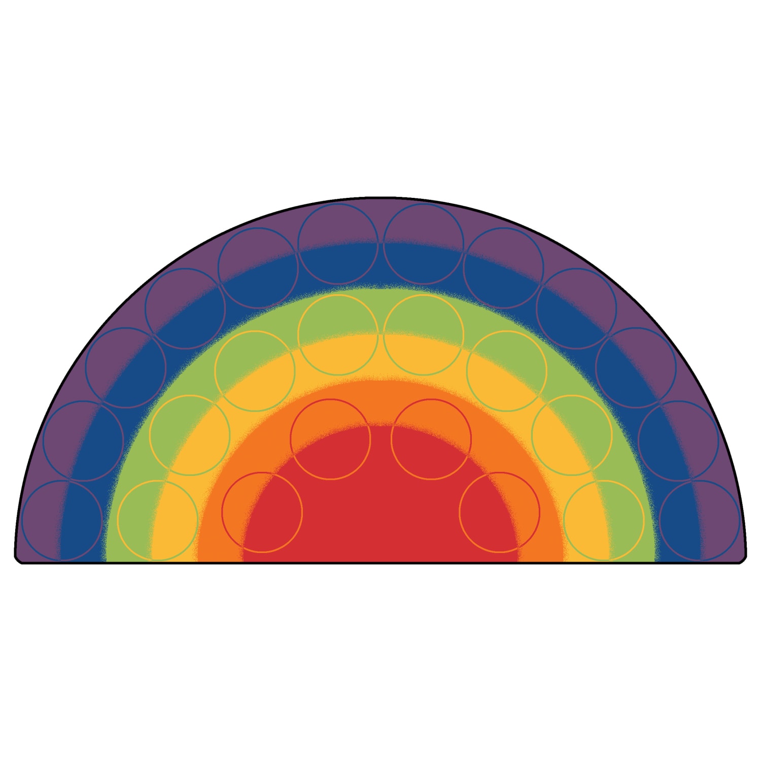 Carpets For Kids Premium Collection 24 Seats Rainbow Rows Seating Semi-Circle Rug, 6', Blue