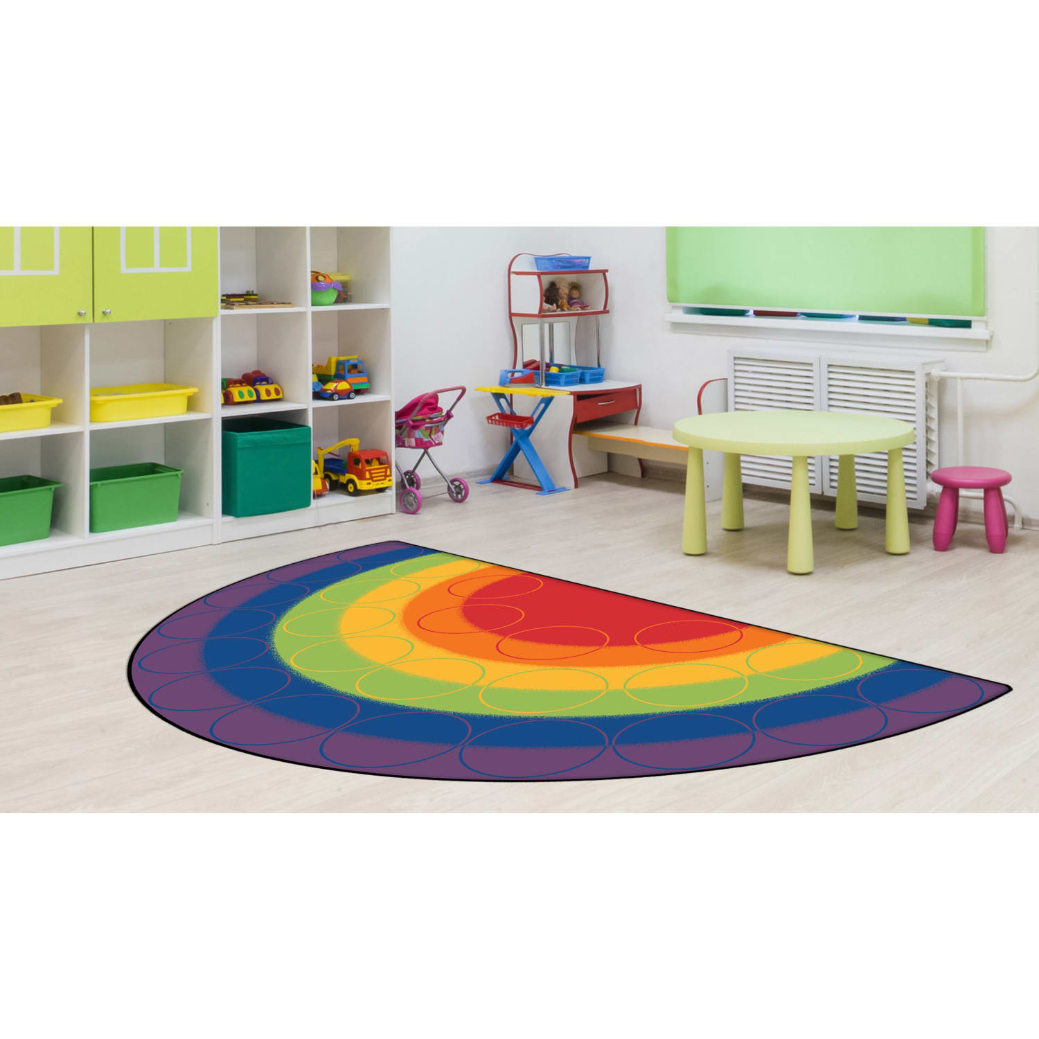 Carpets For Kids Premium Collection 24 Seats Rainbow Rows Seating Semi-Circle Rug, 6', Blue - Image 4
