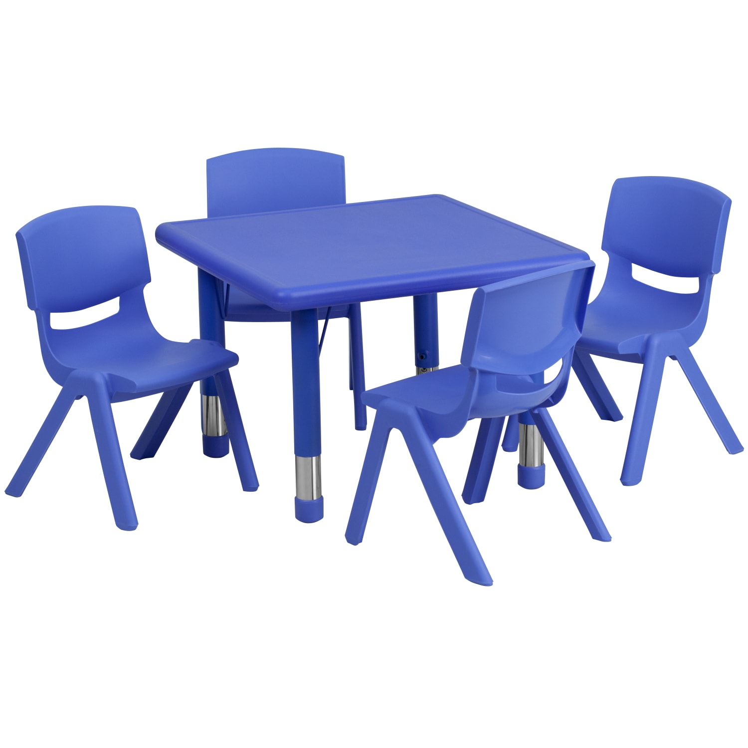 Flash Furniture 24ft Square Plastic Height Adjustable Activity Table with 4 Chairs Blue PopularChairscom