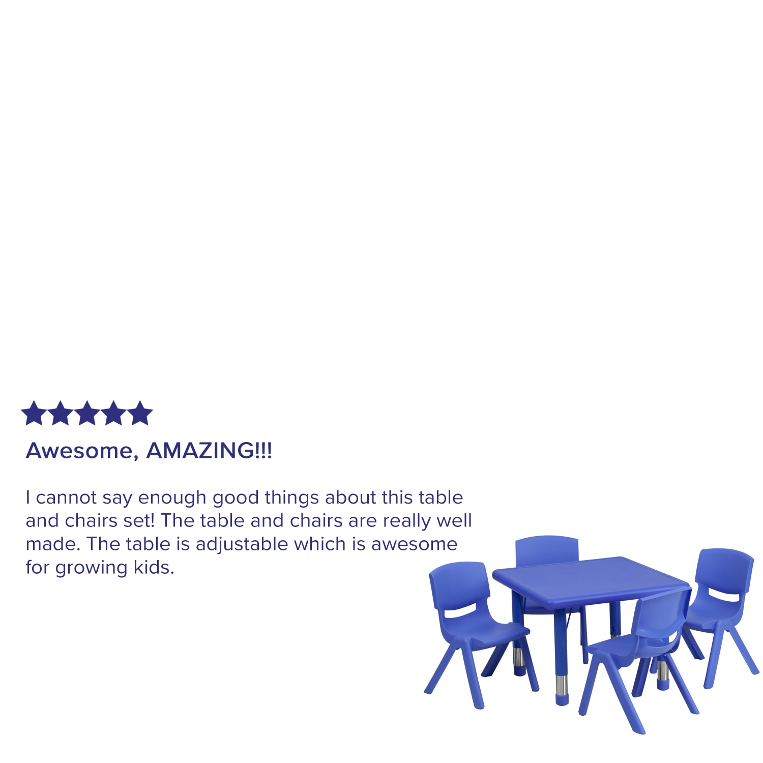 Flash Furniture 24ft Square Plastic Height Adjustable Activity Table with 4 Chairs Blue PopularChairscom