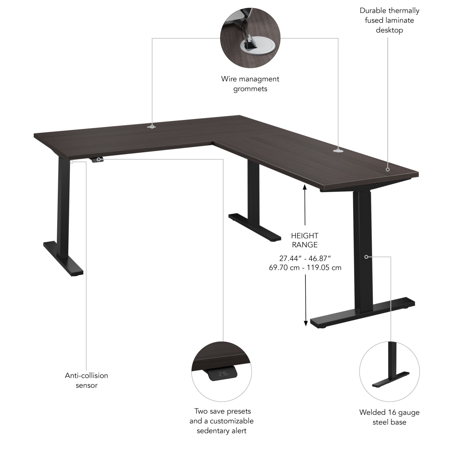 Bush Business Furniture Move 60 Series 60inW Height Adjustable L Shaped Standing Desk, Storm Gray/Black Powder Coat, Standard Delivery - Image 4