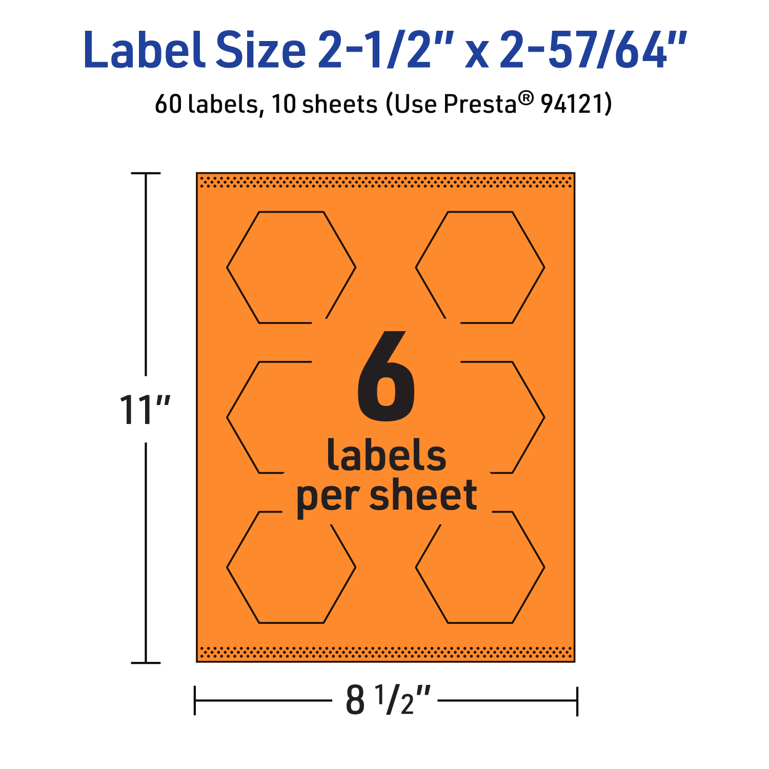 Avery Print-To-The-Edge Labels With Sure Feed Technology, 94121-BOP10, Hexagon, 2-1/2in x 2-57/64in, Matte Bright Orange, Pack of 60 - Image 6