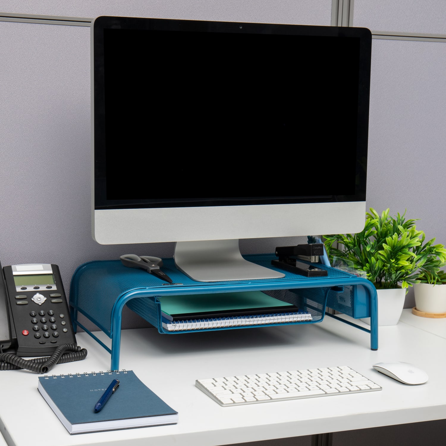 Mind Reader Metal Mesh Monitor Stand, 5-1/2inH x 11-1/2inW x 20inD, Turquoise - Image 3