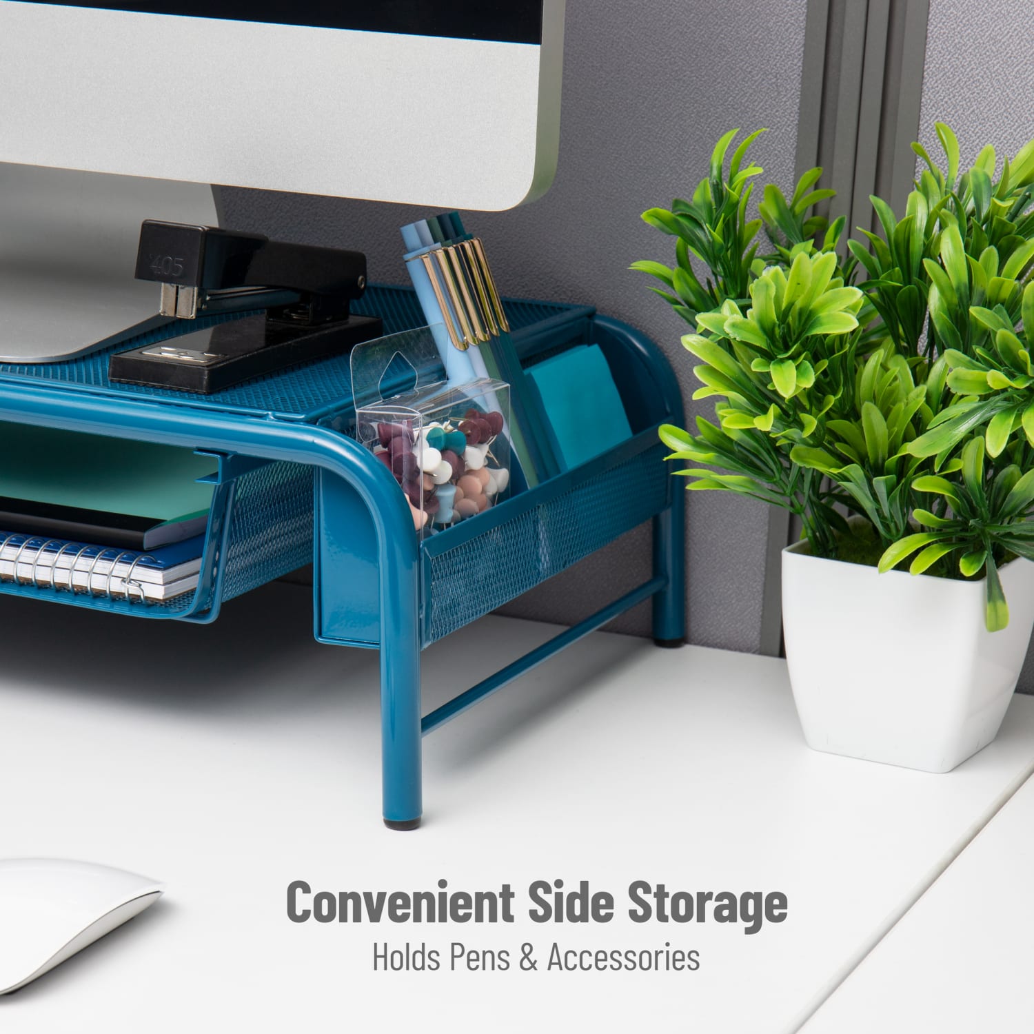 Mind Reader Metal Mesh Monitor Stand, 5-1/2inH x 11-1/2inW x 20inD, Turquoise - Image 6