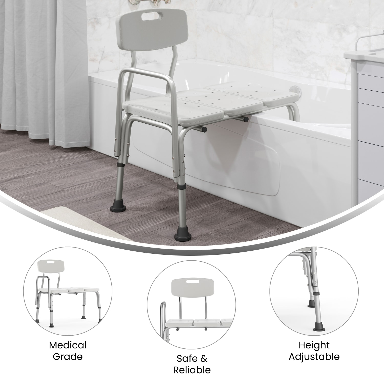 Flash Furniture HERCULES Series Adjustable Bath And Shower Transfer Bench, White - Image 5