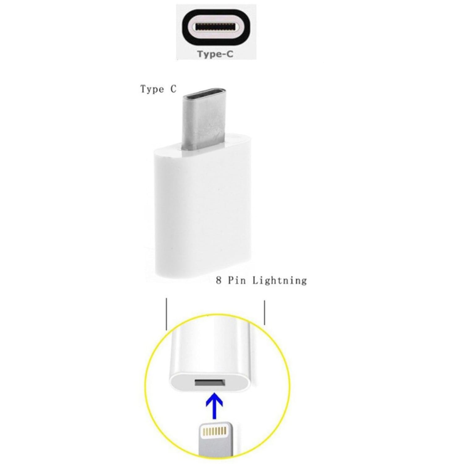 4XEM USB-C MALE TO 8 PIN FEMALE - 1 x USB Type C Male - 1 x 8-pin Lightning Proprietary Connector Female - White - Image 4