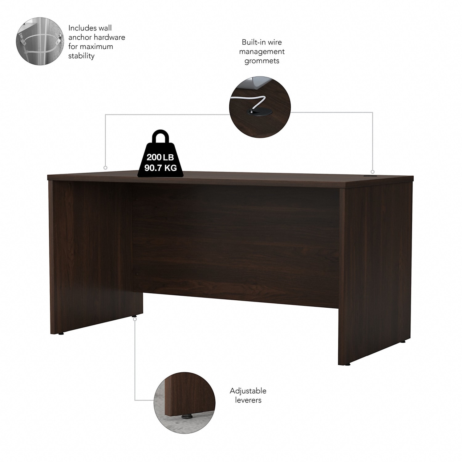 Bush Business Furniture Studio C 60inW Office Computer Desk, Black Walnut, Standard Delivery - Image 4