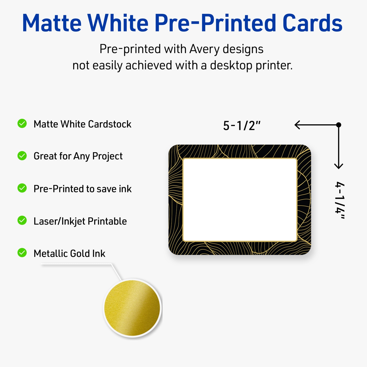 Avery Printable Postcards With Sure Feed Technology, 4-1/4in x 5-1/2in, Matte White With Black Border with Gold Pattern, Pack Of 20 - Image 4