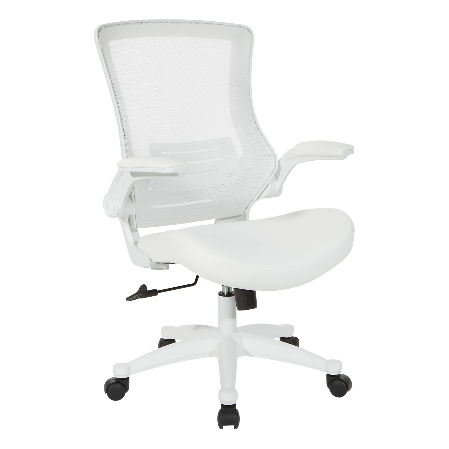 Office Star Work Smart Faux Leather Screen-Back Manager Chair With Padded Flip Arms, White