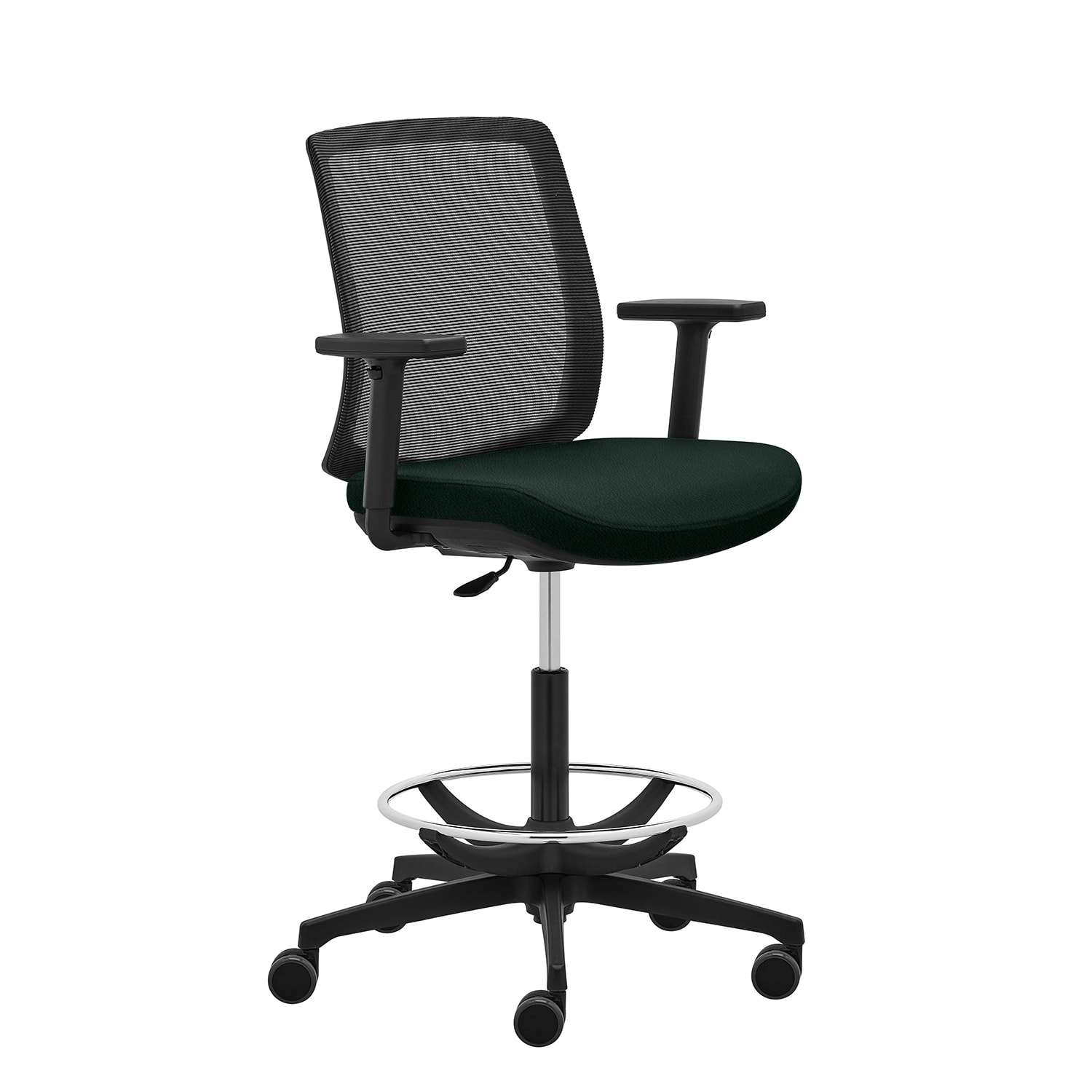 WorkPro Expanse Antimicrobial Vinyl/Mesh Mid-Back Adjustable Drafting Chair With Back, Black
