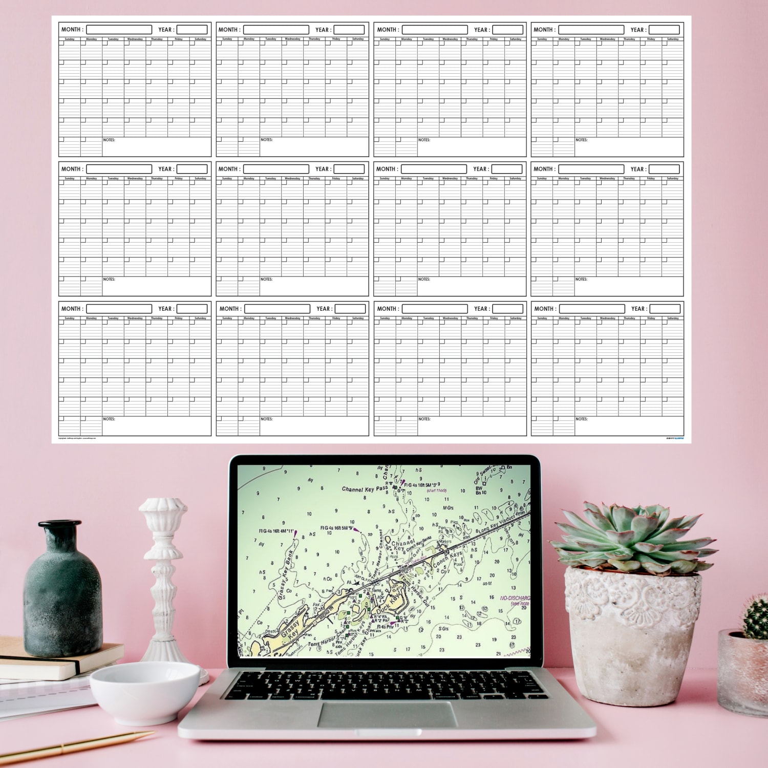 SwiftGlimpse Reversible Yearly Wall Planner, 24in x 36in, White/Black, Undated - Image 3