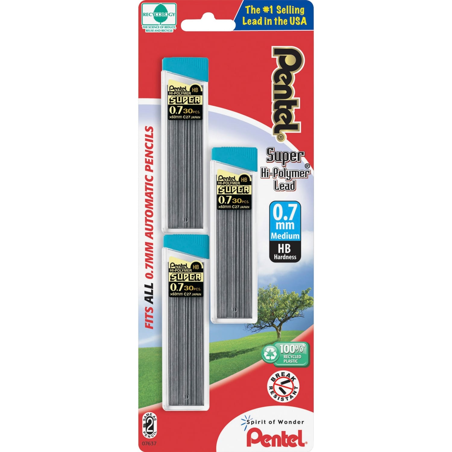Pentel Super Hi-Polymer Leads, 0.7 mm, Medium, HB, 30 Leads Per Tube, Pack Of 3 Tubes - Image 3